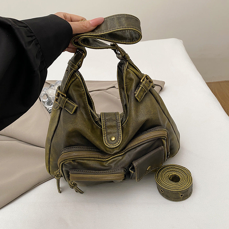 Female Retro Textured Washed Leather Oil Shoulder Bags