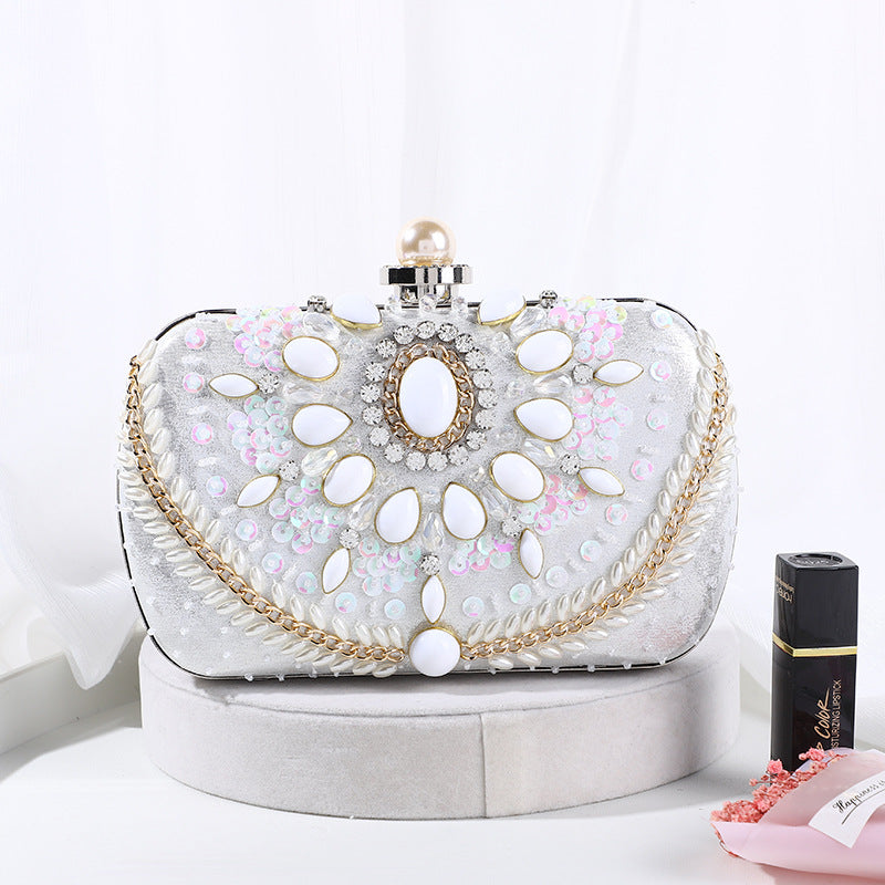 Women's Oval Acrylic Chain Fashionable Elegant Satin Evening Bags