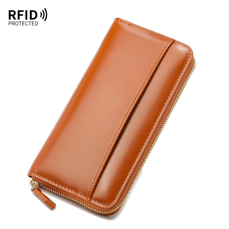 Women's Long Cowhide Zipper Male Clutch Ladies Wallets