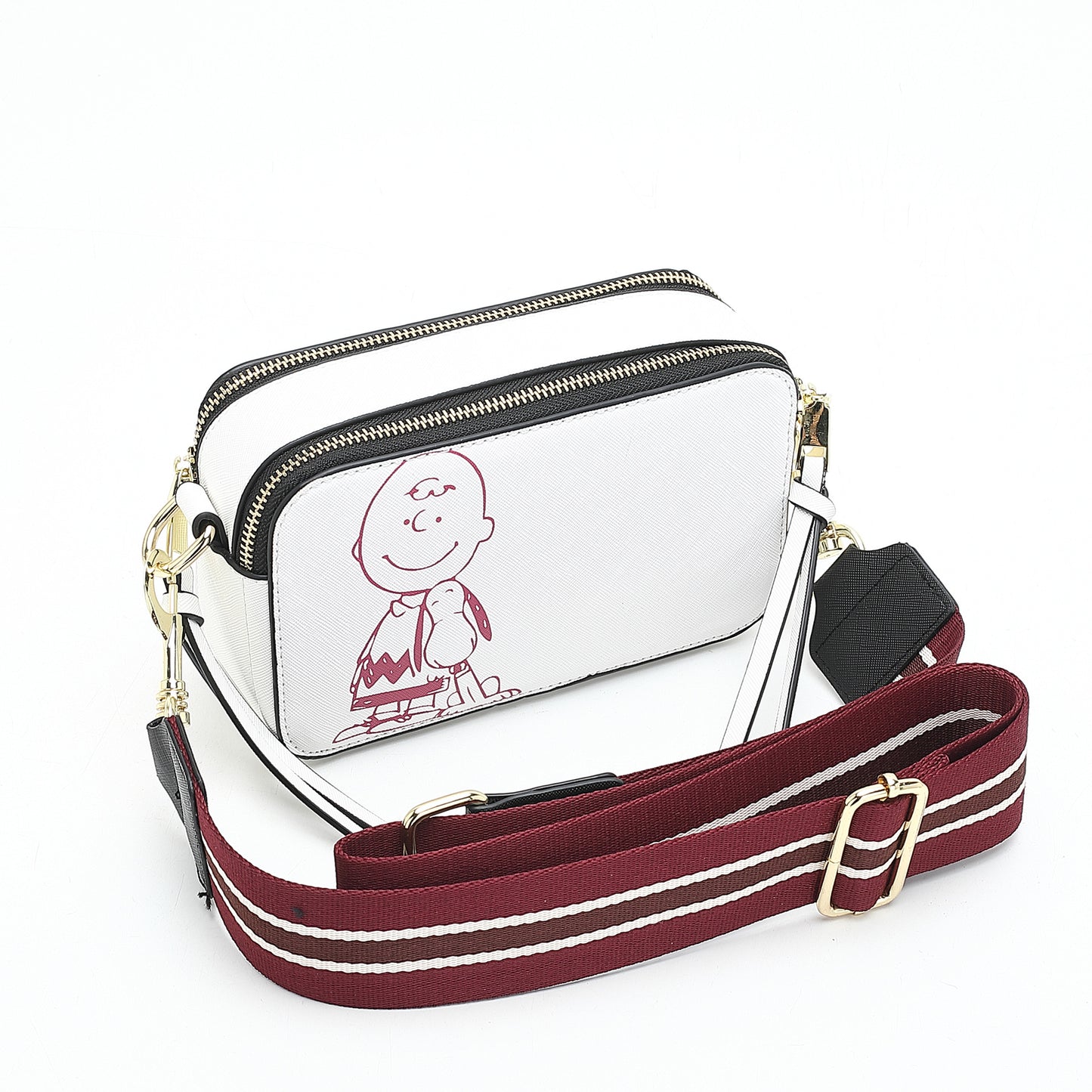 Women's Wide Strap Mark Double Zipper Classic Bags