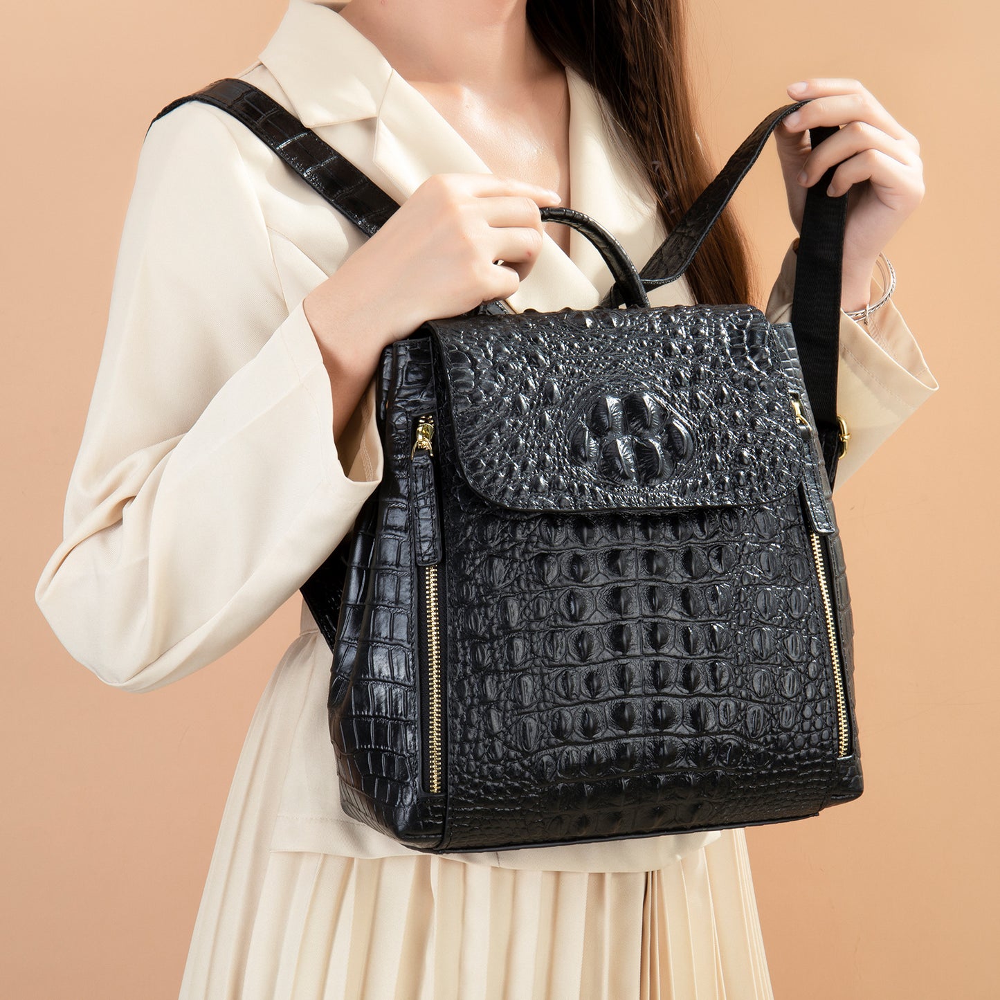 Women's Pattern Fashion Cattlehide Leather Genuine Large Backpacks