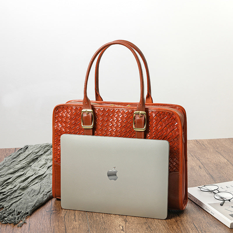 Women's & Men's Hand-woven Vegetable Tanned Leather Cowhide Office Handbags