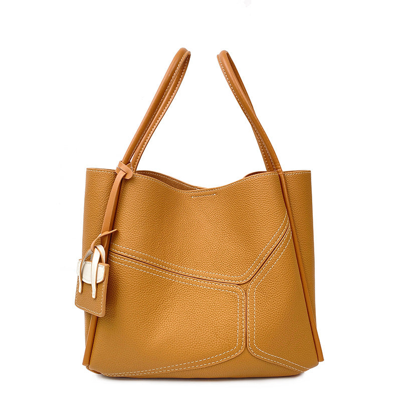 Women's Genuine Leather Design Stitching Fashion Commuter Shoulder Bags