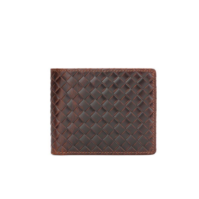 Men's First Layer Cowhide Woven Pattern Large Men's Wallets