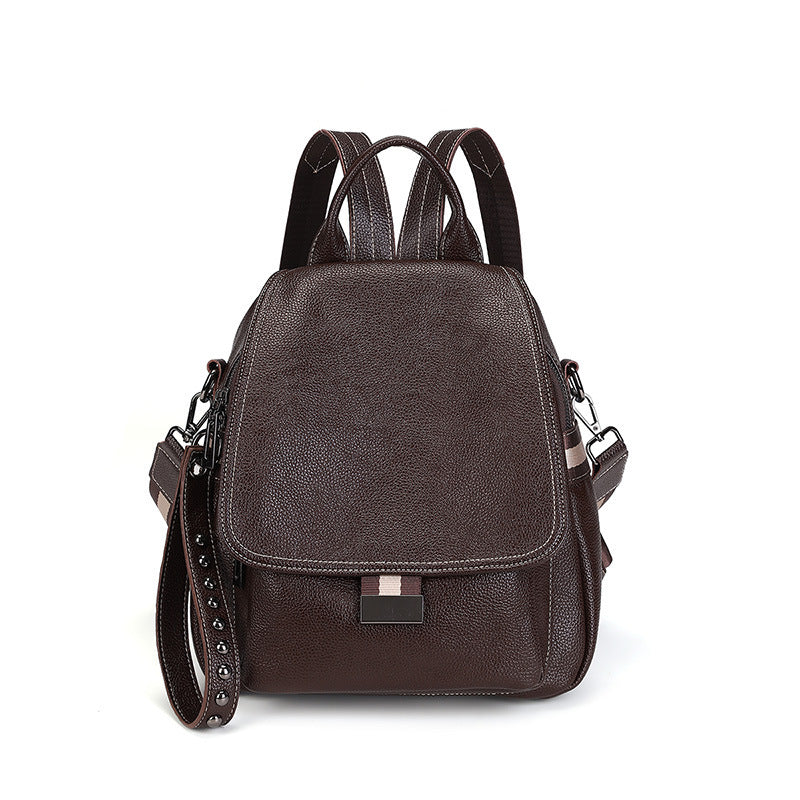 Women's Korean Cowhide Flip Soft Leather Backpacks