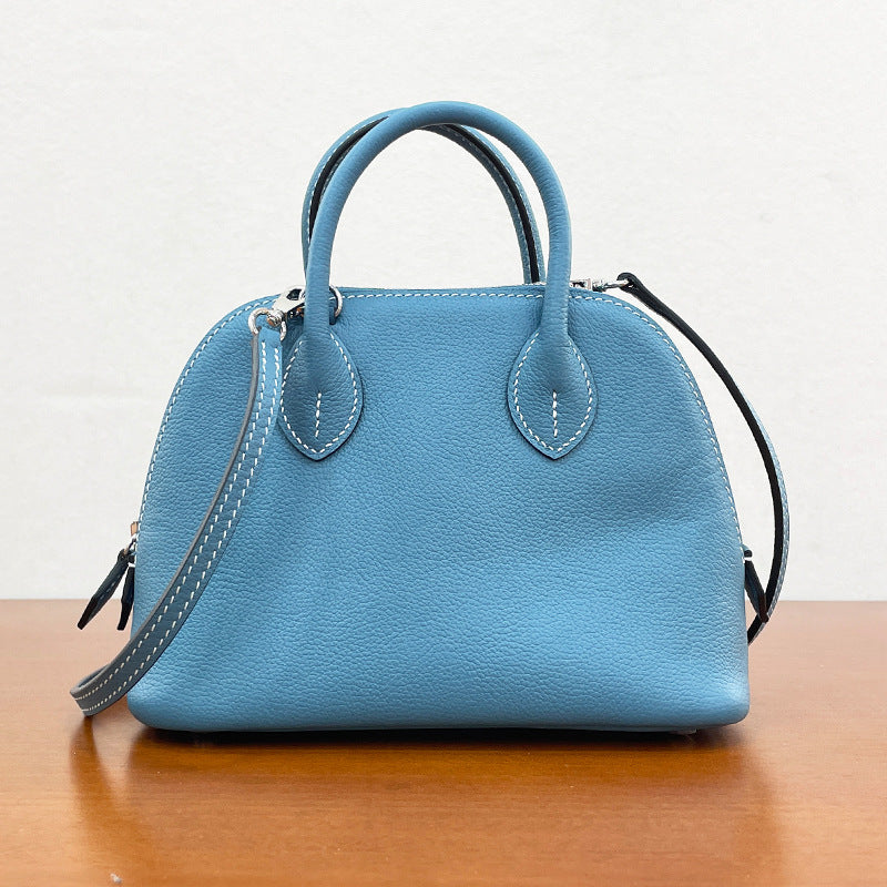 Women's Wax Line Top Layer Cowhide Bowling Crossbody Bags
