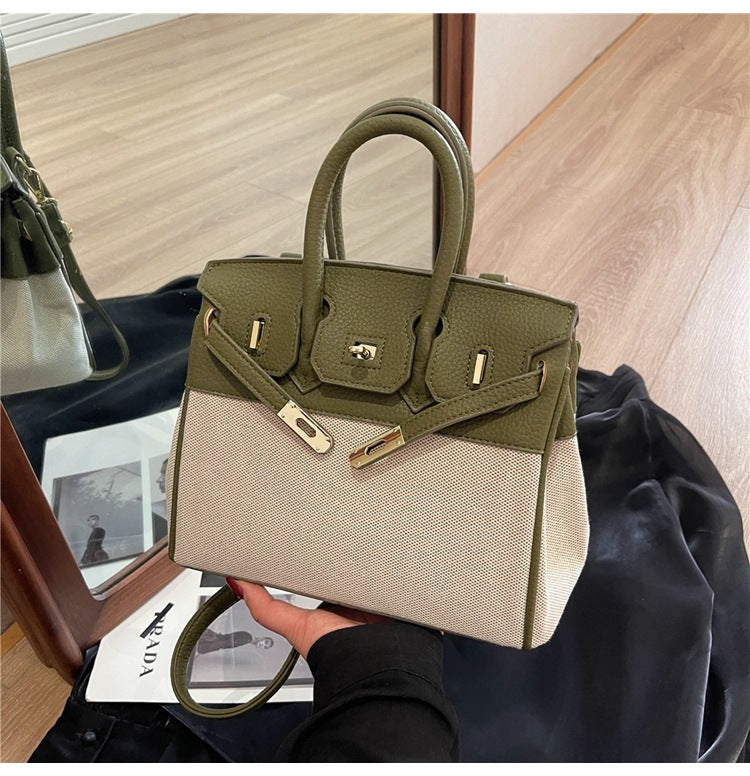 Portable Kelly Contrast Color Fabric Large Handbags