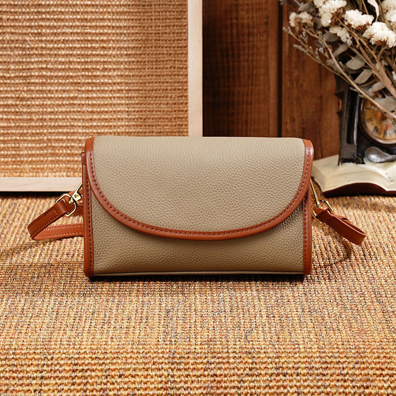 Women's Mobile Western Style Color Matching Genuine Shoulder Bags