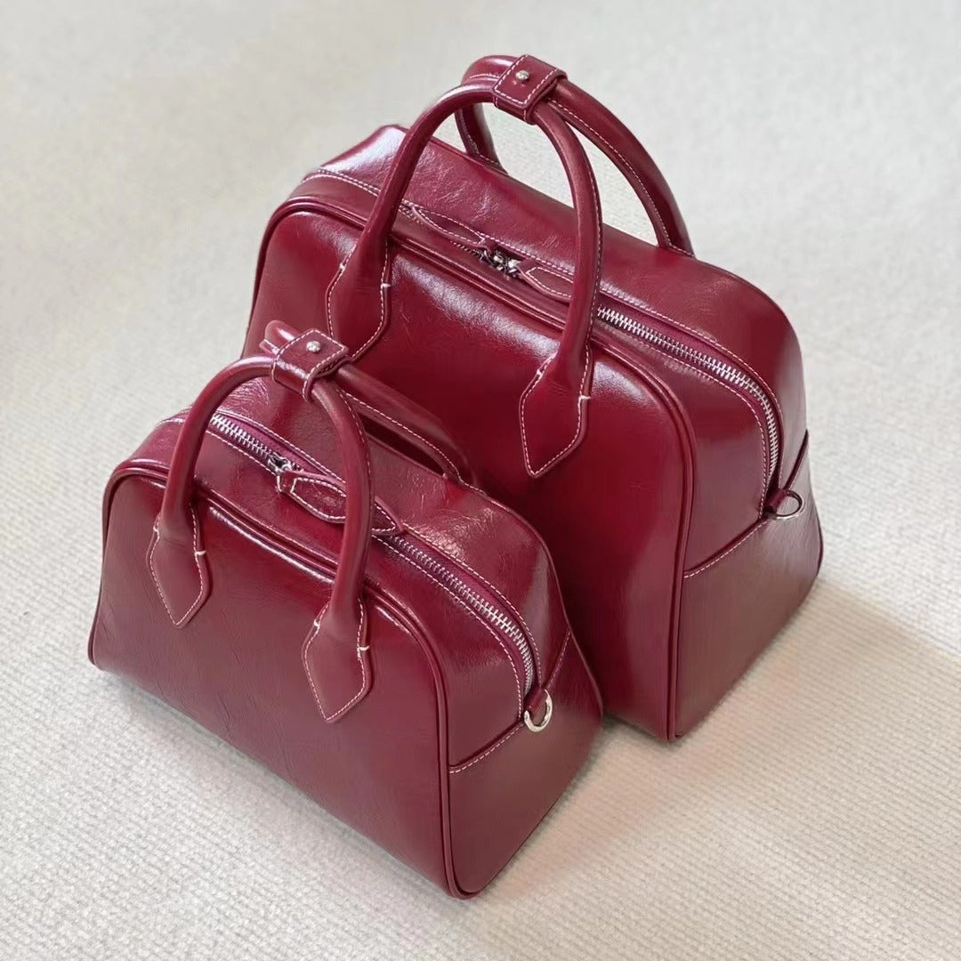 Women's Handmade Lychee Pattern Top Layer Leather Shoulder Bags