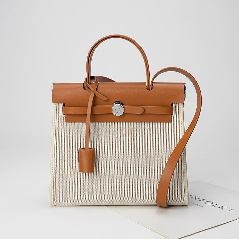 Women's Leather Retro Fashion Canvas Kelly Design Handbags