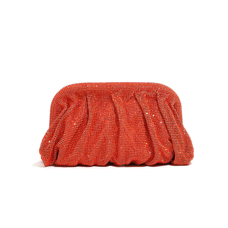 Hand Clutch Pleated Chain Rhinestone Cloud Clip Bags