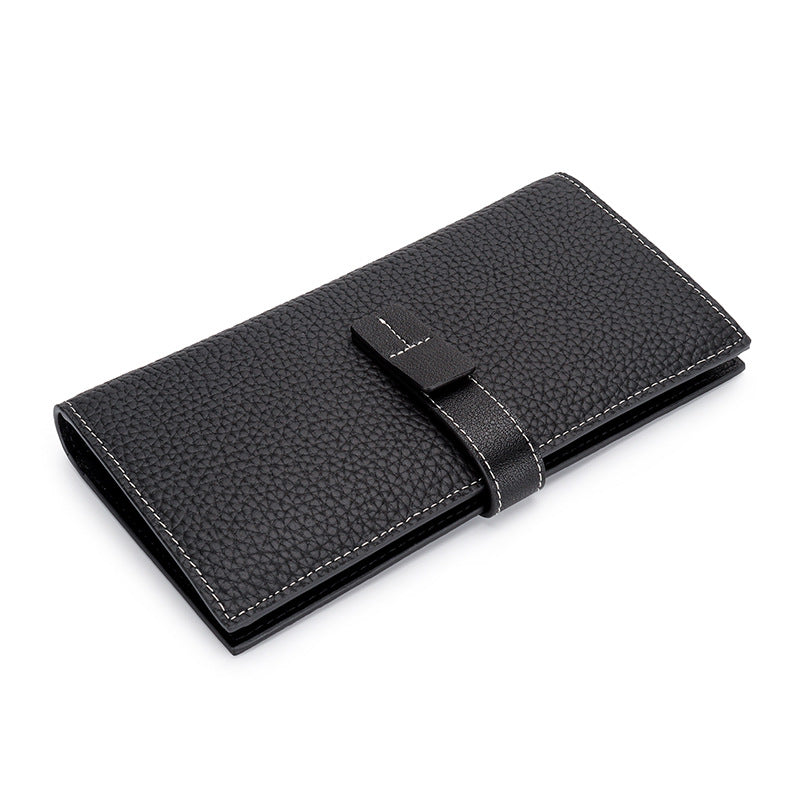 Long Genuine Leather Contrast Color First Layer Cowhide Ladies Wallets