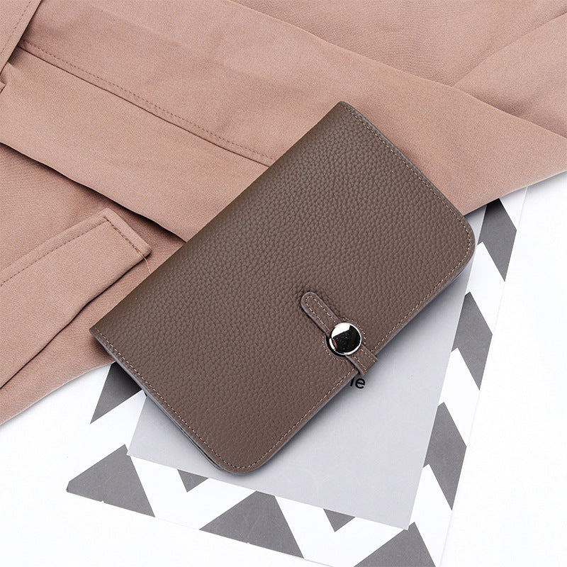 Women's Cowhide Inside Outside Long Clutch Large Ladies Wallets