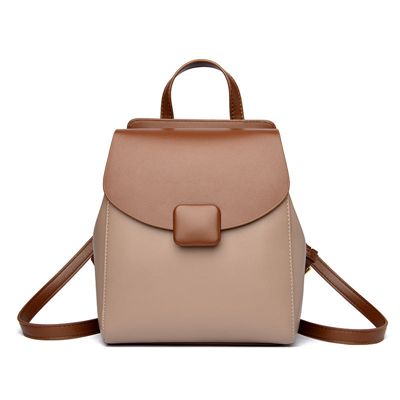Women's Sense Leather Contrast Color Design Versatile Backpacks