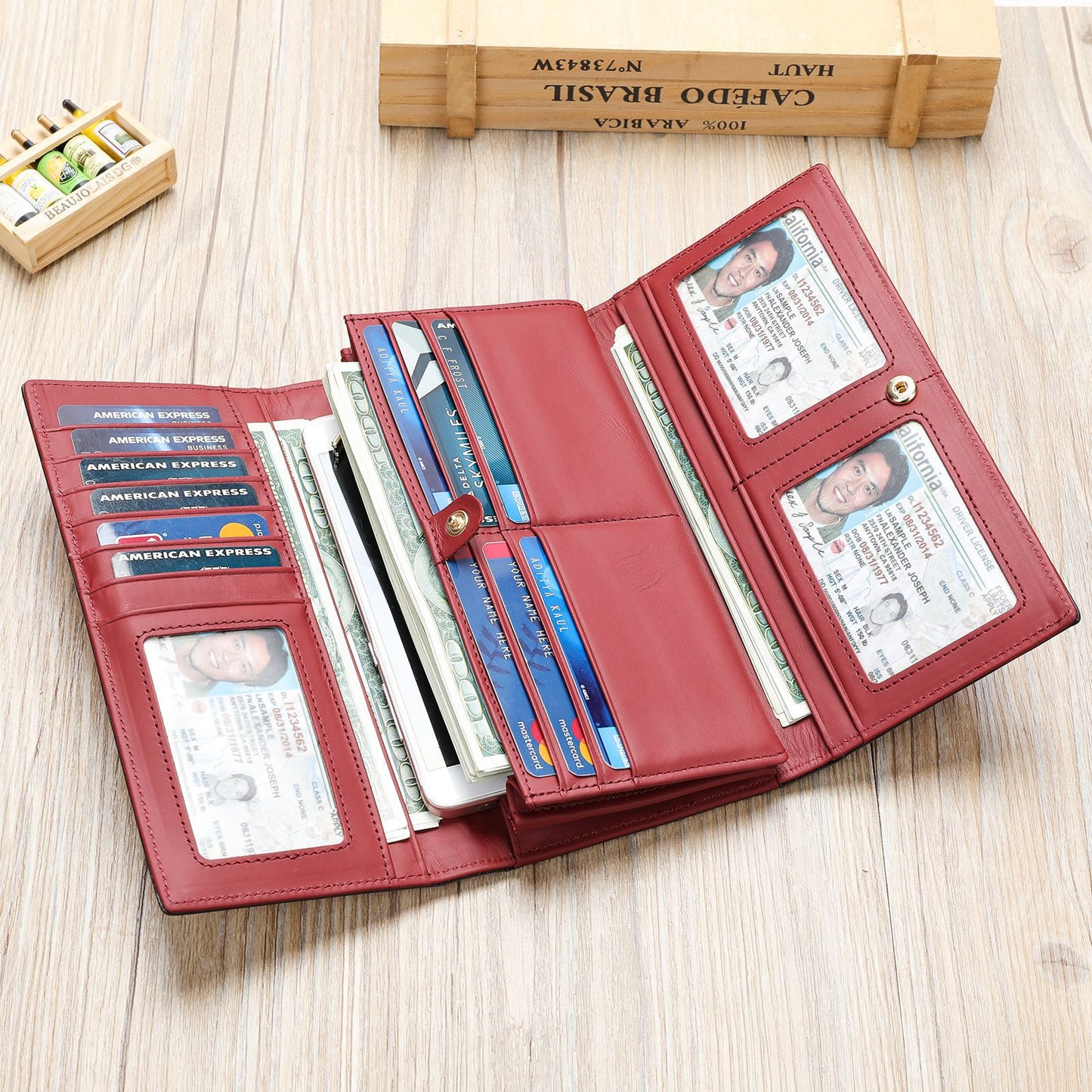 Women's Long Genuine Leather Multiple Slots Antimagnetic Fashion Ladies Wallets