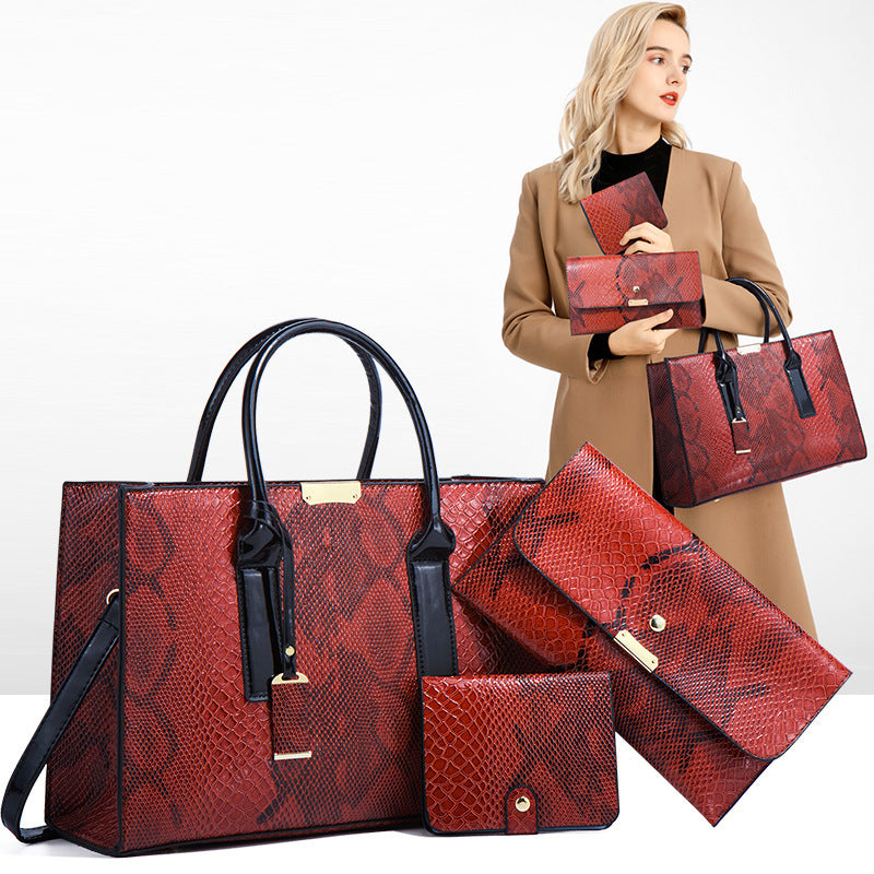 Women's Snakeskin Pattern Fashion Trendy Retro Large Capacity Handbags