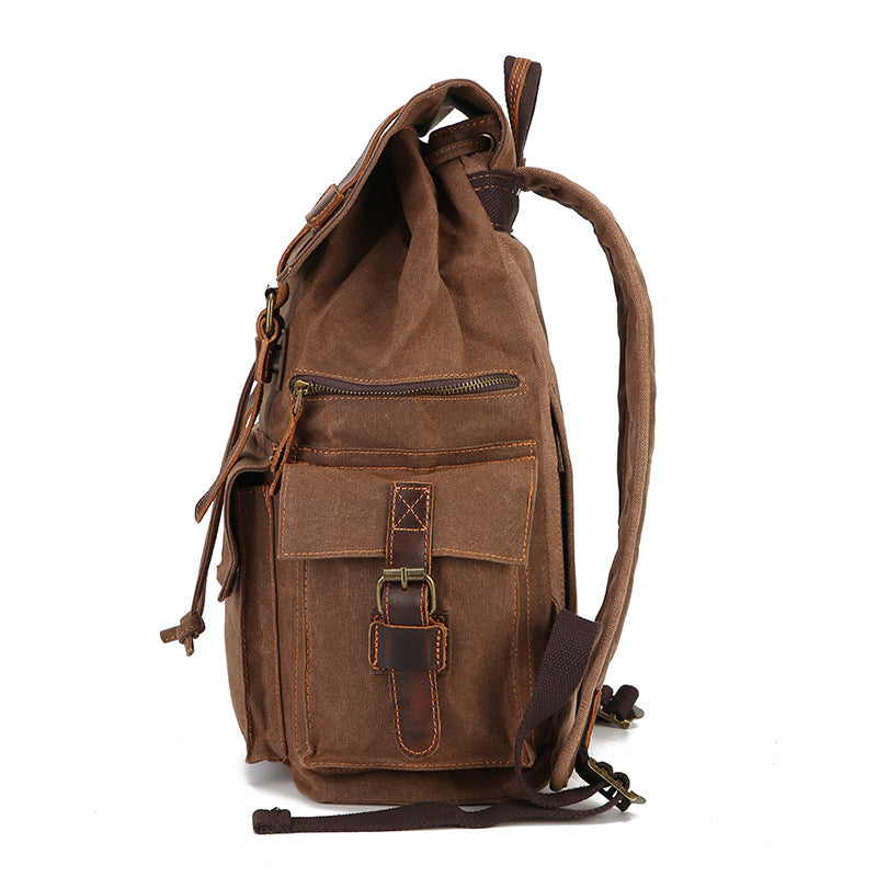 Retro Crazy Horse Leather Waxed Canvas Large Backpacks