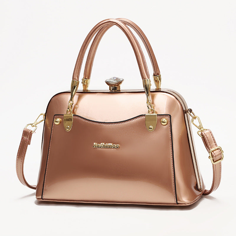 Women's Popular Bright Leather Steel Frame Fashion Handbags