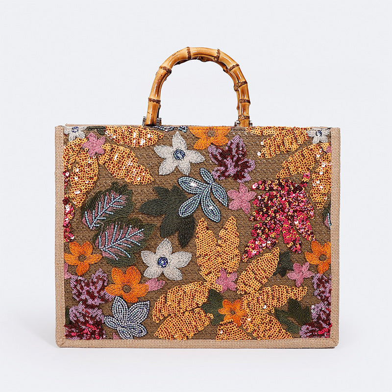 Women's Bamboo Woven High-grade Sequins For Large Capacity Handbags
