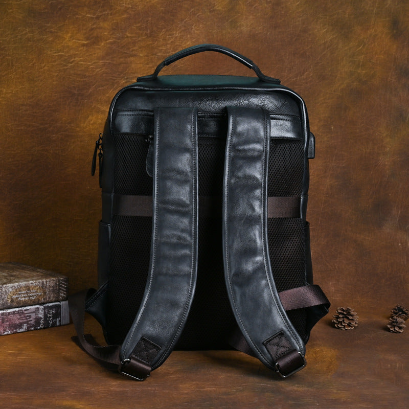 Style Top Layer Cowhide Large Capacity Backpacks