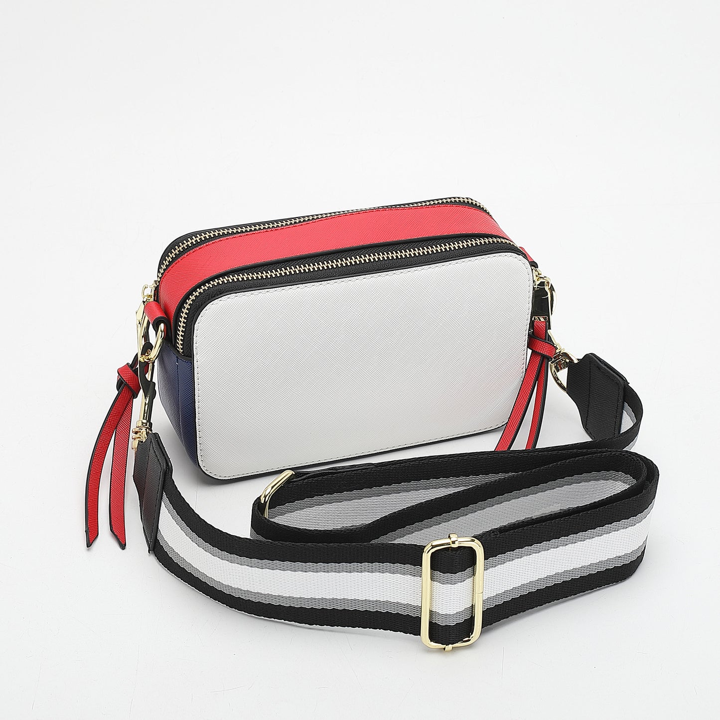 Women's Wide Strap Mark Double Zipper Classic Bags