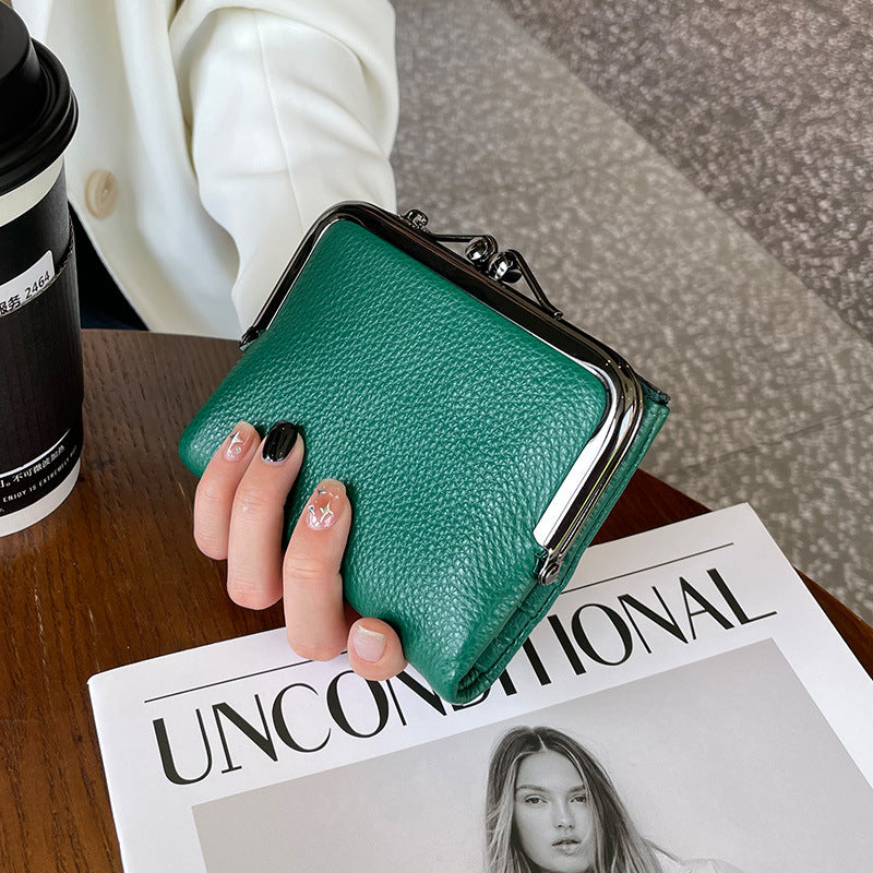 Women's Leather Short Folding Top Layer Cowhide Coin Purses