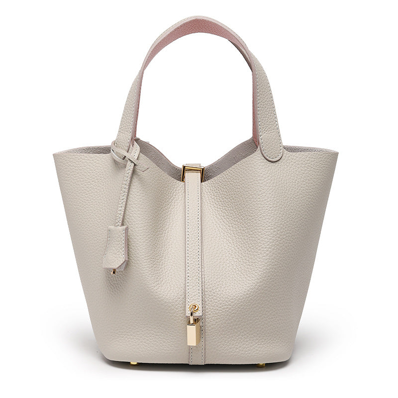 Women's Quality First Layer Cowhide Niche Basket Leather Large Bags