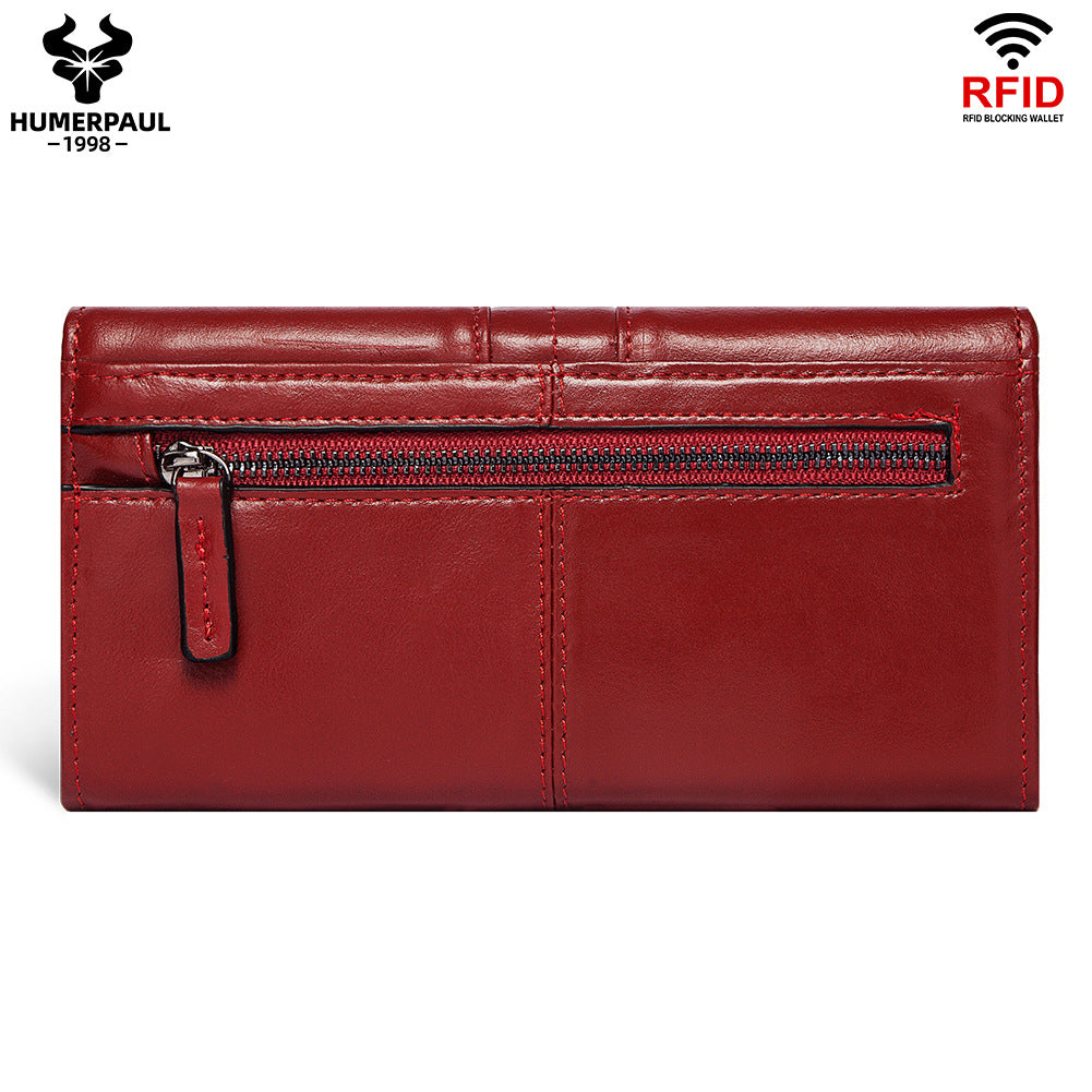 Women's Swiping Clutch Top Layer Long Cowhide Ladies Wallets