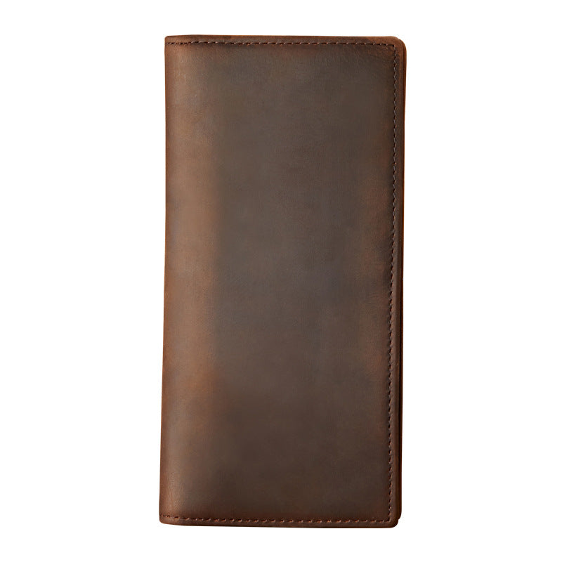 Men's Leather For Man Long Cowhide Two Fold Crazy Horse Men's Wallets
