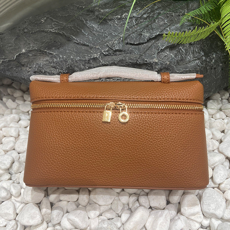 Italian Litchi Pattern Gold Lunch Box Crossbody Bags