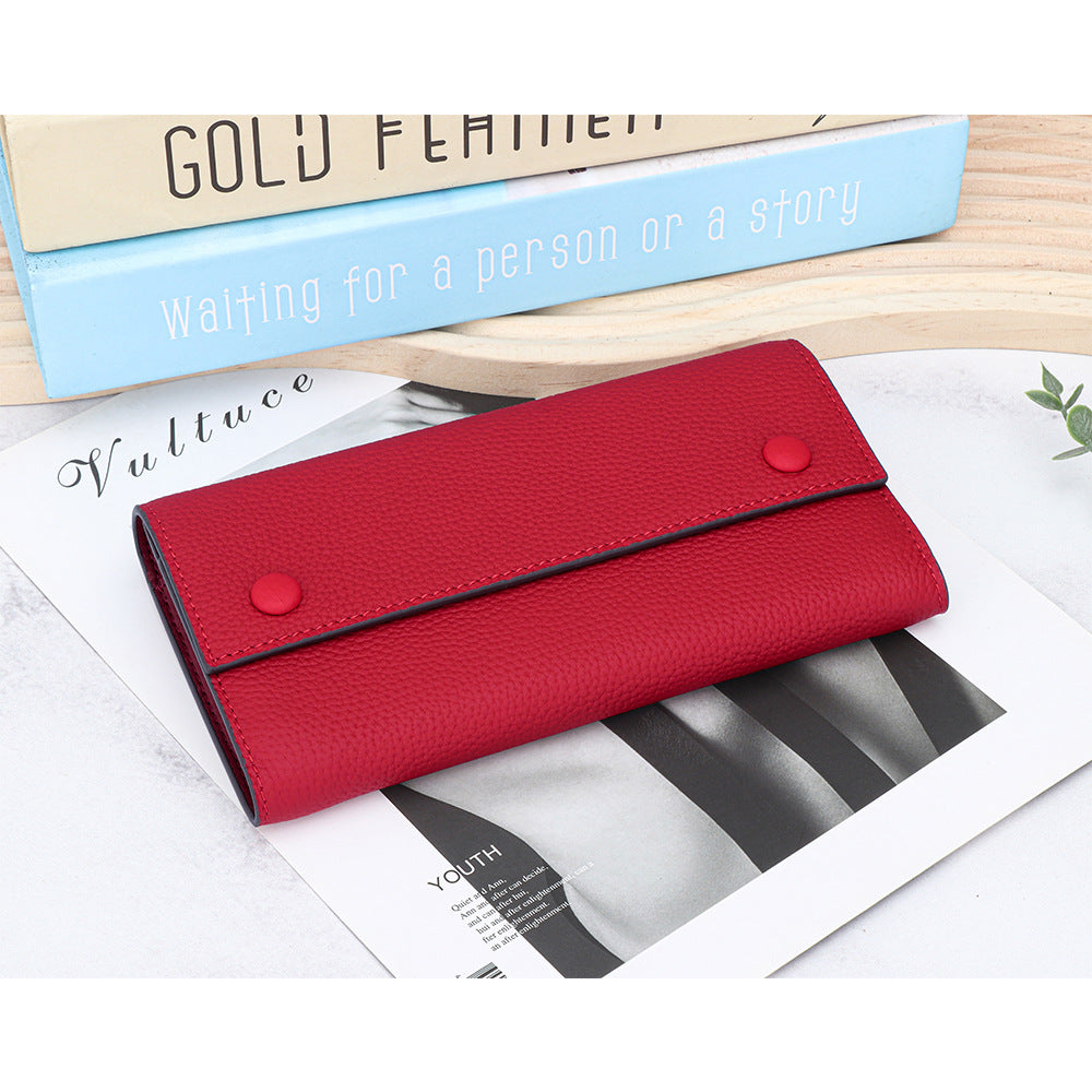 Women's First Layer Cowhide Long Large Capacity Color Matching Purses