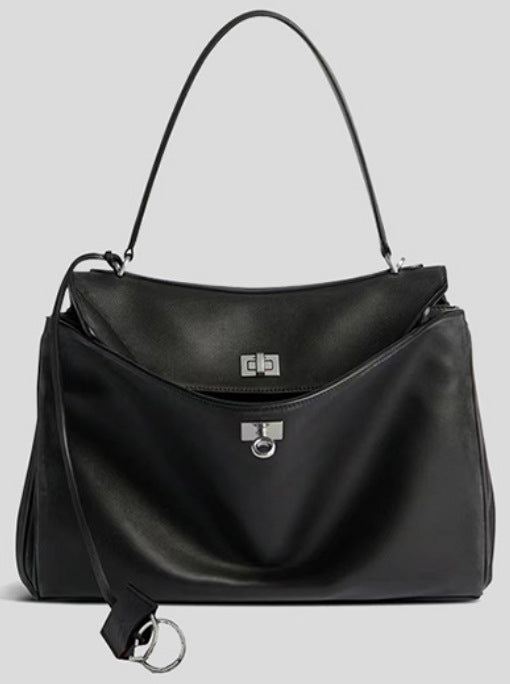 Retro Fashionable Cowhide Kelly Large Capacity Handbags