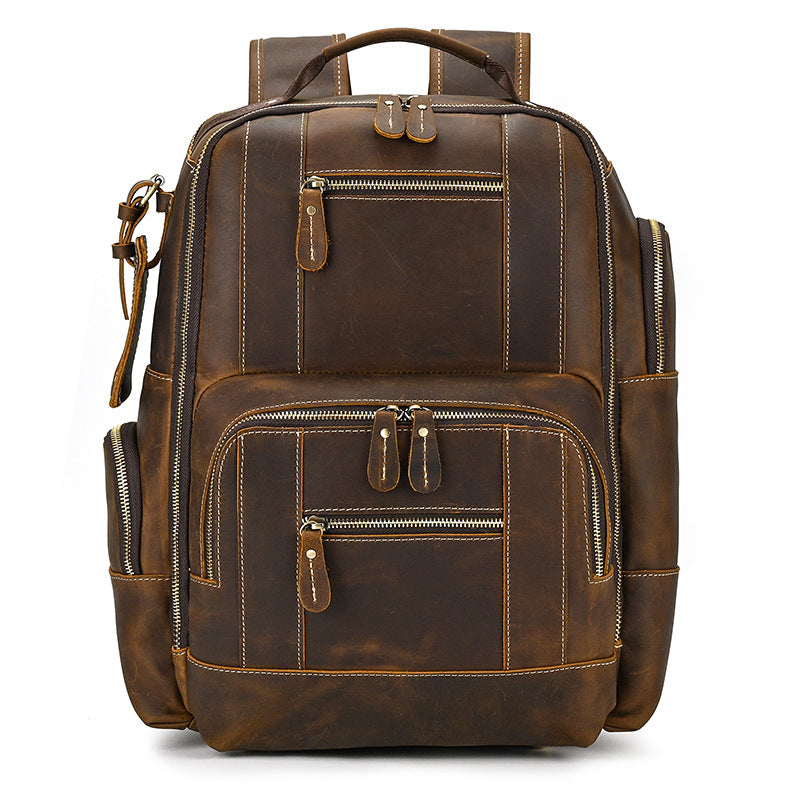 Men's Crazy Horse Leather Large Capacity Genuine Cowhide Backpacks