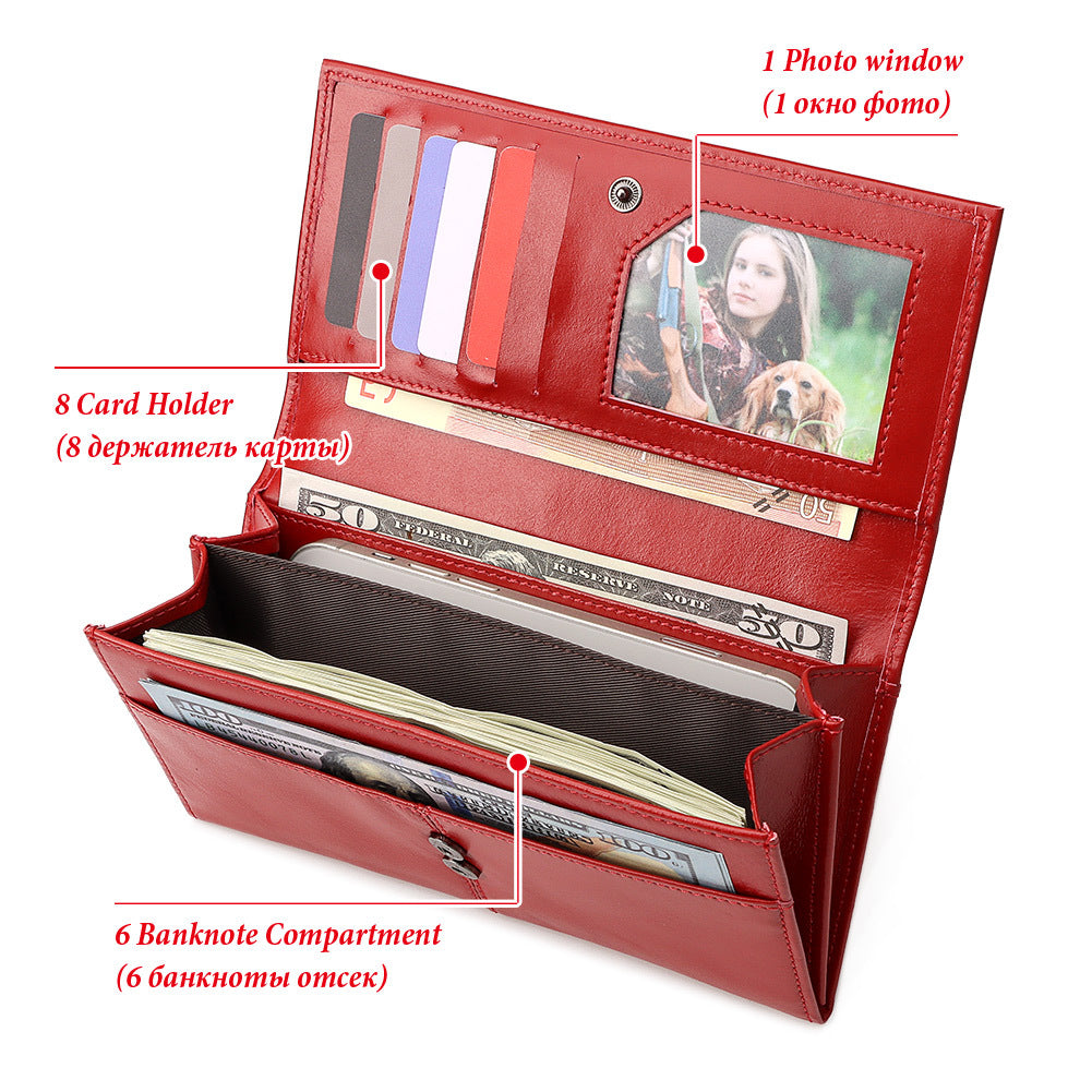 Women's Leather Retro Mobile Clutch Swiping Long Ladies Wallets