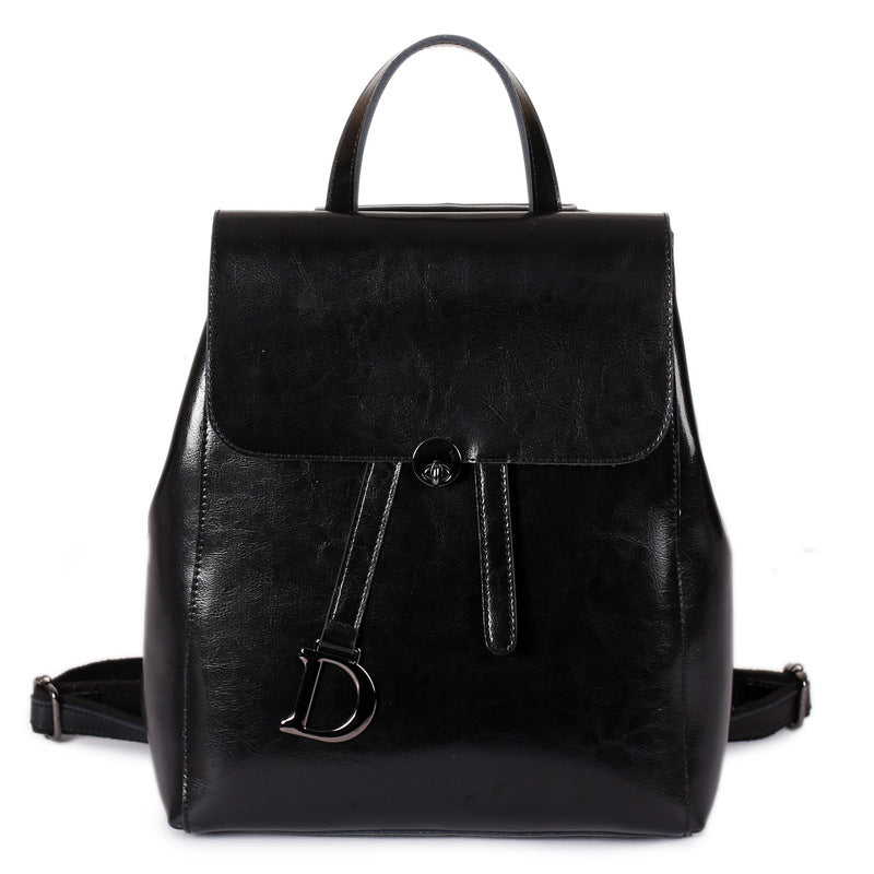 Women's Oil Wax Cowhide Leather Fashion Backpacks