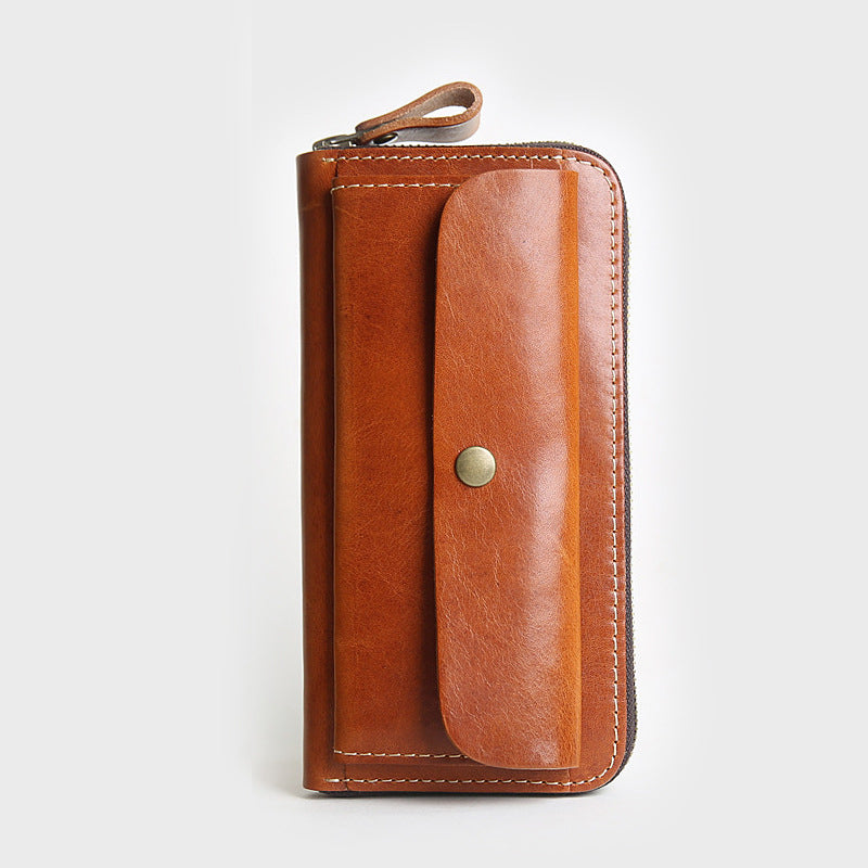 Men's First Layer Cowhide Long Genuine Leather Zipper Men's Wallets