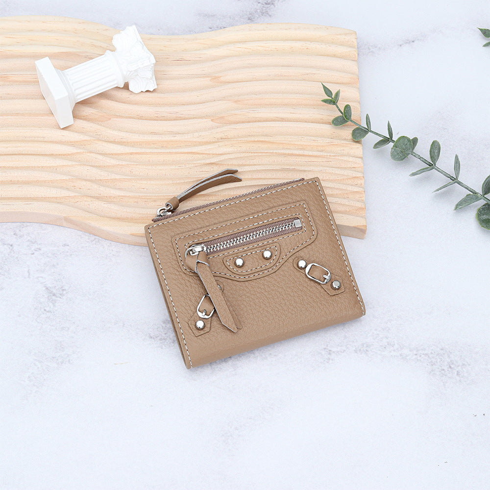 Women's Genuine Rivet Multiple Slots Fold First Ladies Wallets