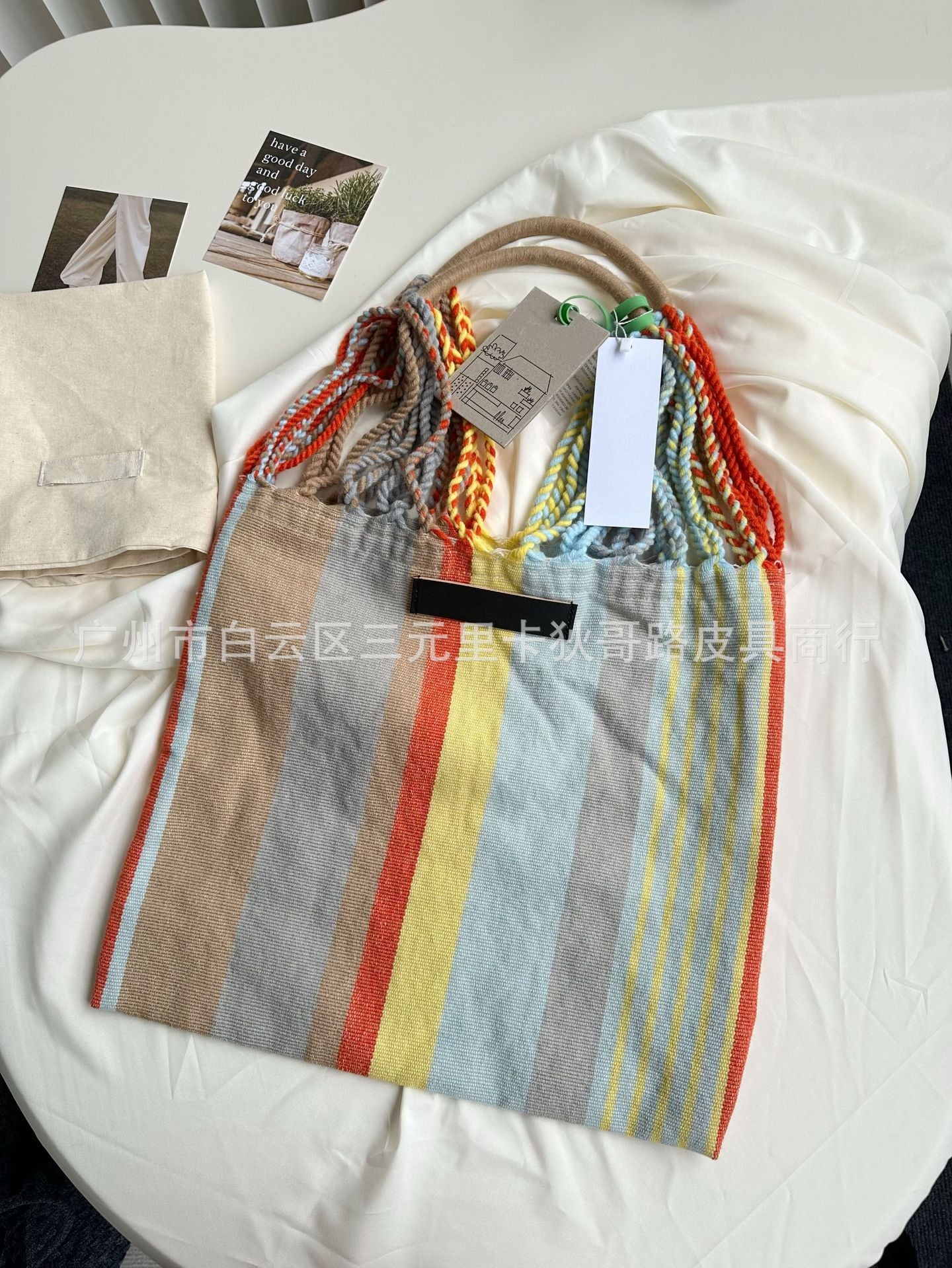Striped Large Capacity Shopping Wool Woven Handbags