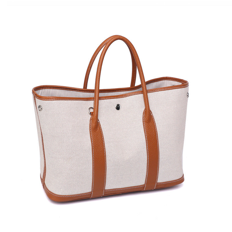 Women's With Canvas Genuine Leather Stuffed Red Handbags