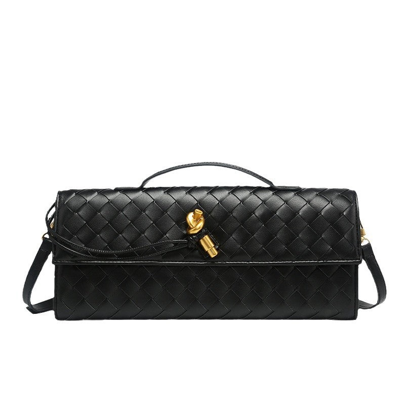 Hand-woven Soft Leather Dinner Baguette Long Crossbody Bags