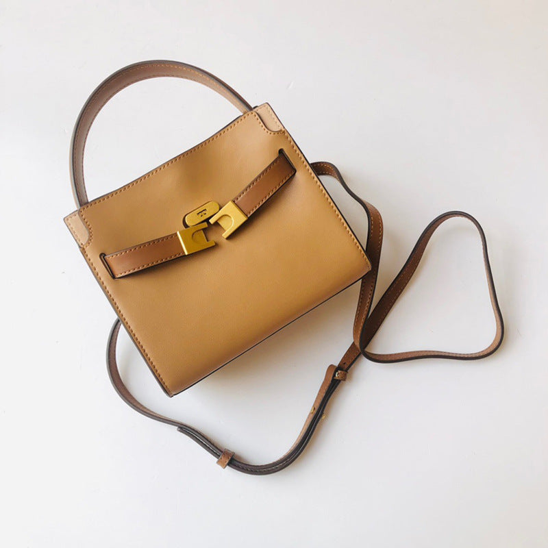 Women's Layer Leather Contrast Color Stitching Single Shoulder Bags