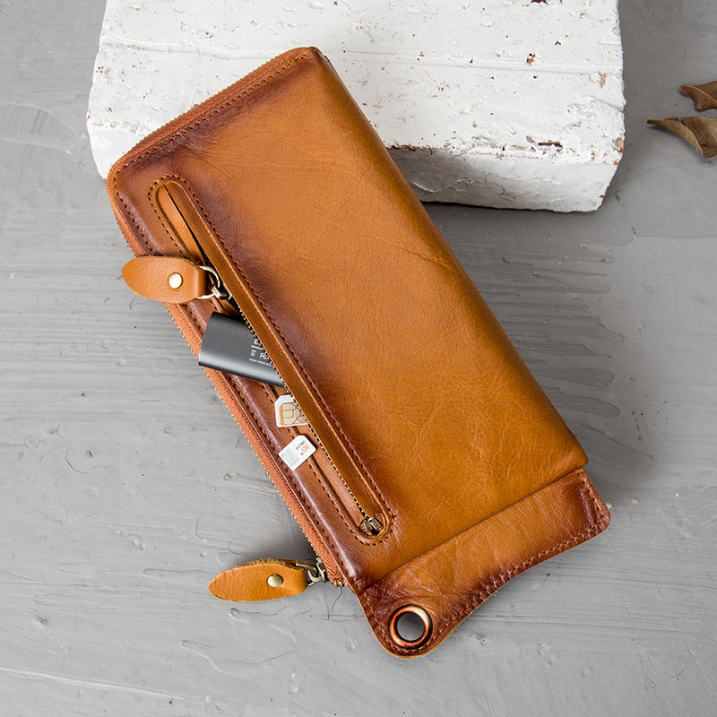 Men's Color Leather Multiple Slots Brush Mobile Clutch Men's Handbags