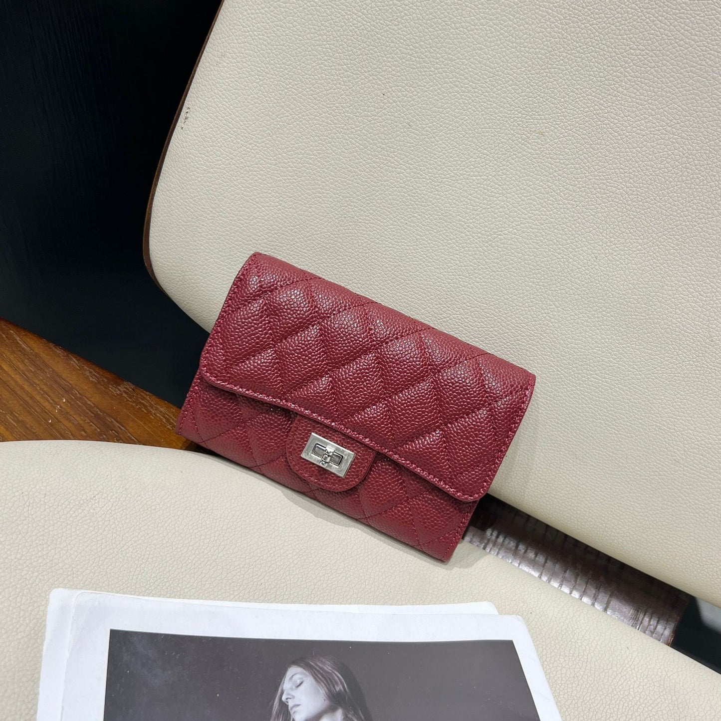Women's Style Mid-length Leather Rhombus Large Capacity Ladies Wallets