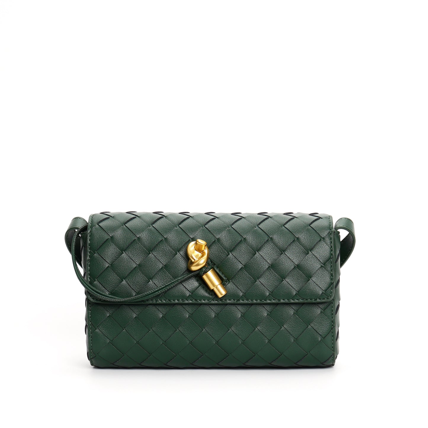 Woven Cowhide Golden Classic Style Rhombus Crossbody Bags