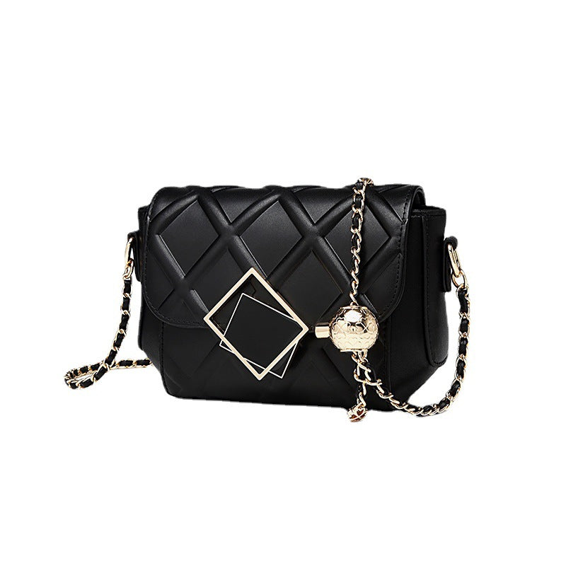 Women's Versatile Cowhide Fashionable Elegant Rhombus Golden Balls Crossbody Bags