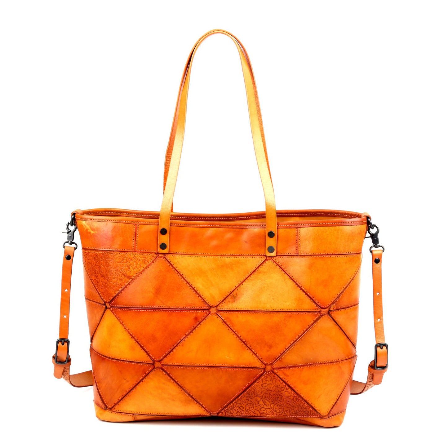 Women's Plaid Handmade Vintage Leather Geometric Stitching Top Layer Shoulder Bags