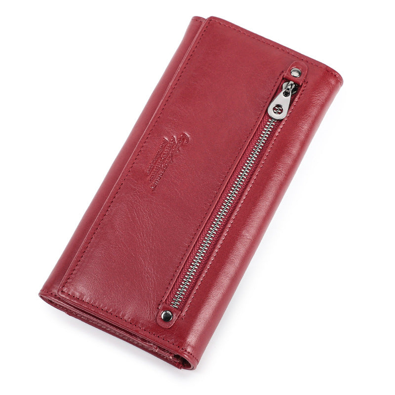 Women's Black Angel Leather Long First Layer Ladies Wallets