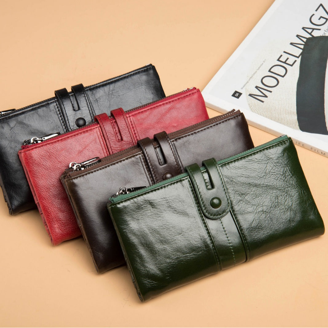 Women's Fashion Cowhide Long First Layer Clutch Ladies Wallets