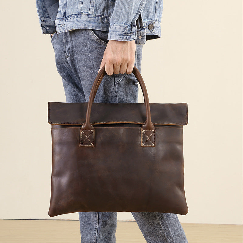 Men's Leather Portable Inch Computer First Layer Bags