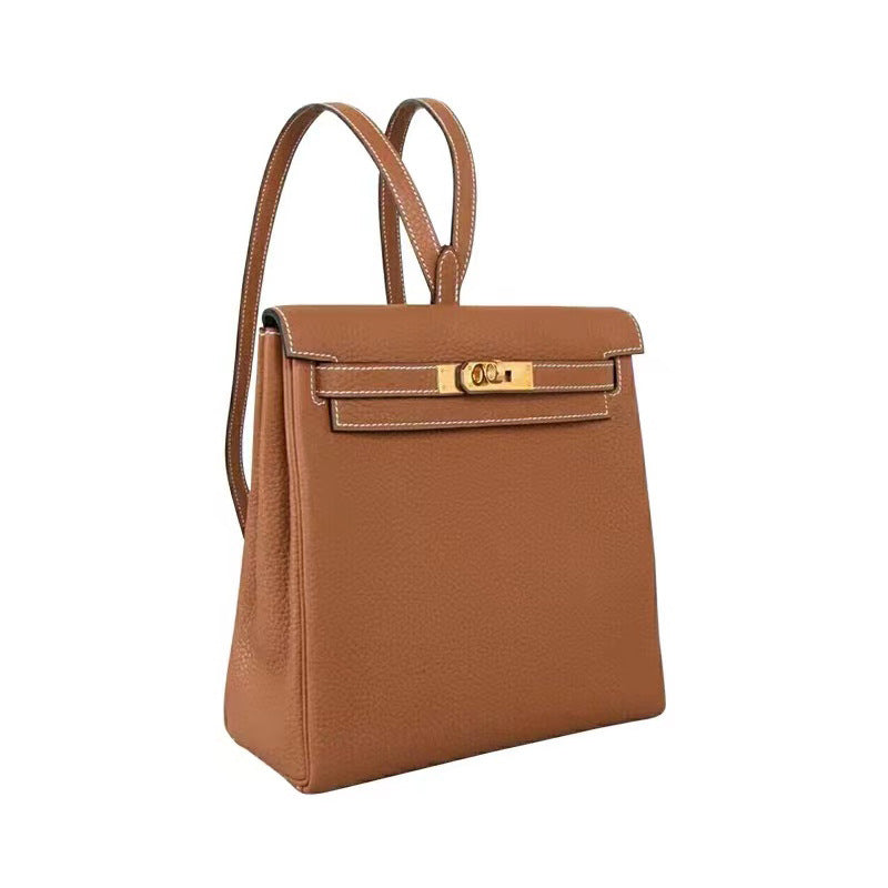 Women's First Layer Cowhide Lychee Pattern Kelly Backpacks